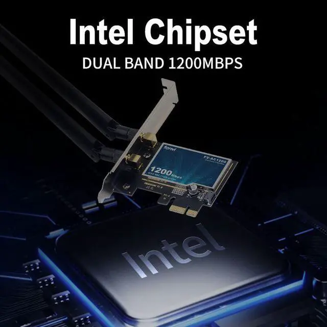 Alt view image 3 of 7 - Weastlinks Dual Band 1200Mbps 802.11ac Wireless PCI-e Desktop PCI Express Wlan Wifi Adapter Wi-Fi + Bluetooth 4.0 Network for Win7 8 10