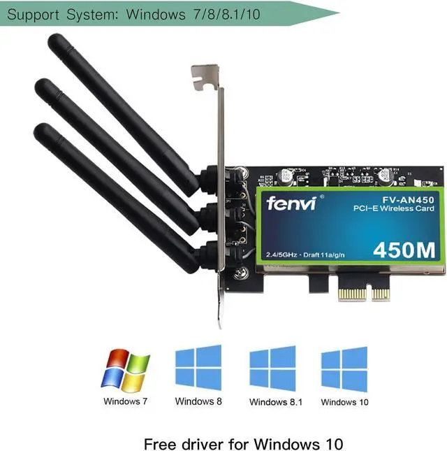 Alt view image 5 of 7 - Weastlinks Wireless Dual Band 450M PCI Express WiFi Adapter PCI-E Network Card 2.4G/5G With Antennas Desktop PC Windows 10