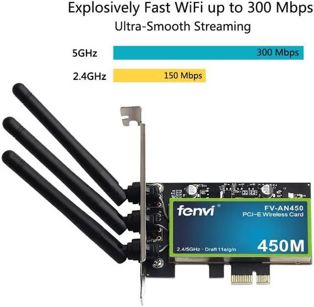 Alt view image 4 of 7 - Weastlinks Wireless Dual Band 450M PCI Express WiFi Adapter PCI-E Network Card 2.4G/5G With Antennas Desktop PC Windows 10