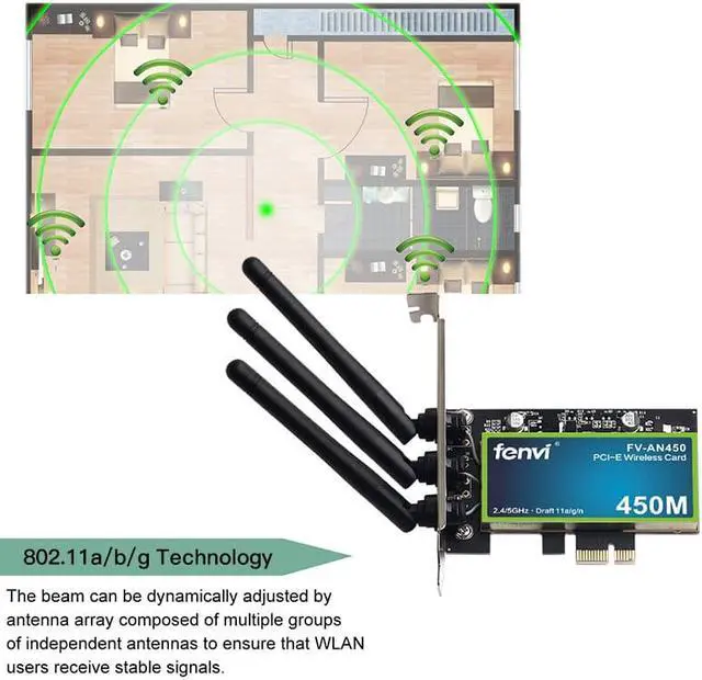 Alt view image 6 of 7 - Weastlinks Wireless Dual Band 450M PCI Express WiFi Adapter PCI-E Network Card 2.4G/5G With Antennas Desktop PC Windows 10