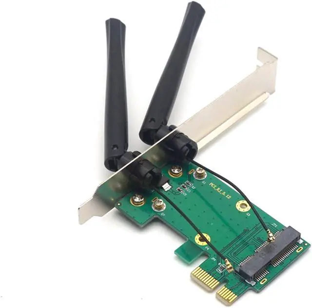 Alt view image 2 of 7 - Weastlinks Mini PCI-E to PCI-E 1X Desktop Adapter Convertor with Two Antennas for Wireless Wifi Network Card