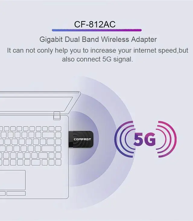 Alt view image 4 of 7 - Weastlinks 2.4G/5Ghz Dual band 1300Mbps Gigabit USB Mini Portable Unlimited Receiver CF-812AC USB WiFi Adapter For PC/Desktop/Laptop Mac Os