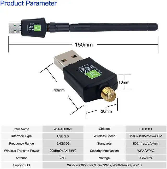 Alt view image 7 of 7 - Weastlinks Free Driver Dual band 600Mbps USB Wifi Adapter Wireless Antenna USB Ethernet PC Wi-Fi Adapter Lan Wifi Dongle AC Wifi Receiver
