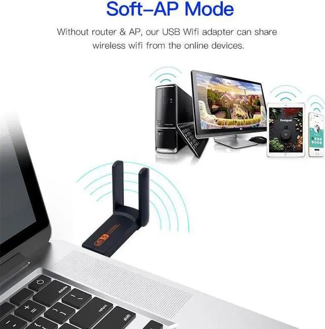Alt view image 2 of 7 - Weastlinks Wifi Adapter Dual Band 1900M Wi-Fi USB 3.0 Wireless Dongle Antenna LAN Ethernet 5G 2.4Ghz Network Card AP Receiver