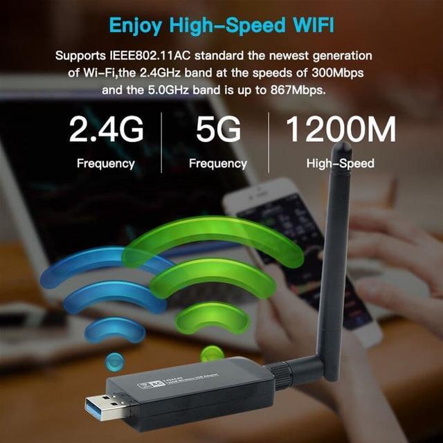Alt view image 2 of 7 - Weastlinks Dual Band 1200Mbps USB RTL8812AU Wireless AC1200 Wlan USB Wifi Lan Adapter Dongle 802.11ac With Antenna For Laptop Desktop