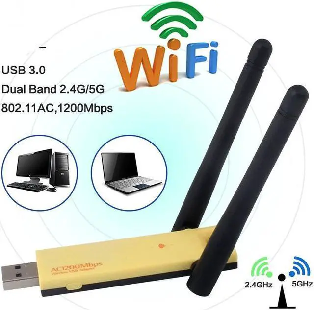 Alt view image 4 of 7 - Weastlinks Dual Band 802.11ac Wifi Adapter Wireless USB 1200Mbps Lan USB3.0 Ethernet High Speed Network Card 2.4G 5G Antenna For Laptop PC
