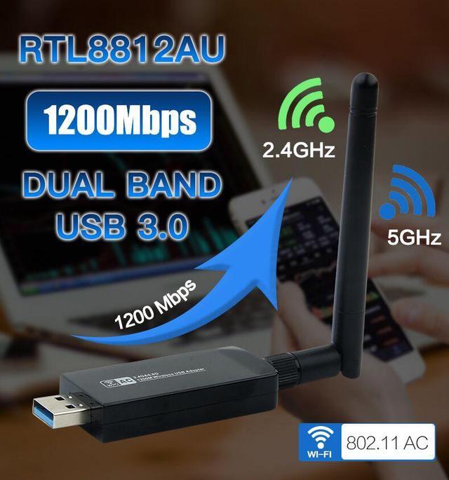 Alt view image 6 of 7 - Weastlinks Dual Band 1200Mbps USB RTL8812AU Wireless AC1200 Wlan USB Wifi Lan Adapter Dongle 802.11ac With Antenna For Laptop Desktop