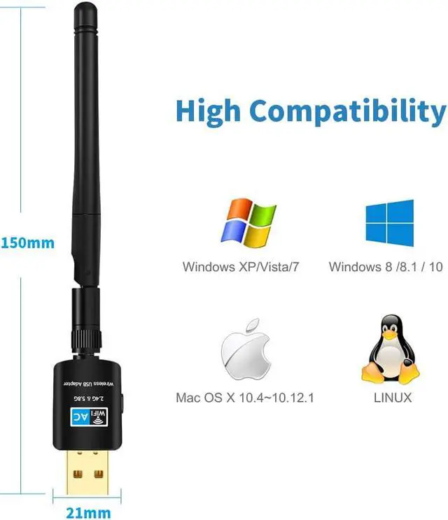 Alt view image 5 of 7 - Weastlinks USB Wifi Adapter 5.8GHz+2.4GHz Wi-fi Receiver High Speed 600Mbps Wi-fi Antenna Wireless PC Network Card 802.11ac