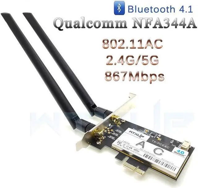 Main image of Weastlinks Qualcomm QCNFA344A NFA344 PCIE Wireless DESKTOP network Card 867Mbps 802.11AC pci-e wifi adapter BLUETOOTH 4.1 BT 4.1 8DBI X 2