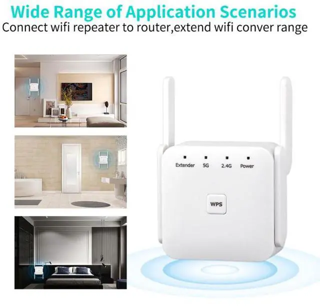 Alt view image 3 of 7 - Weastlinks 5G Wireless WiFi Repeater Wi Fi Booster 1200Mbps Internet Signal Booster Amplifier Ethernet Port for Travel Wlan Router/Home AP