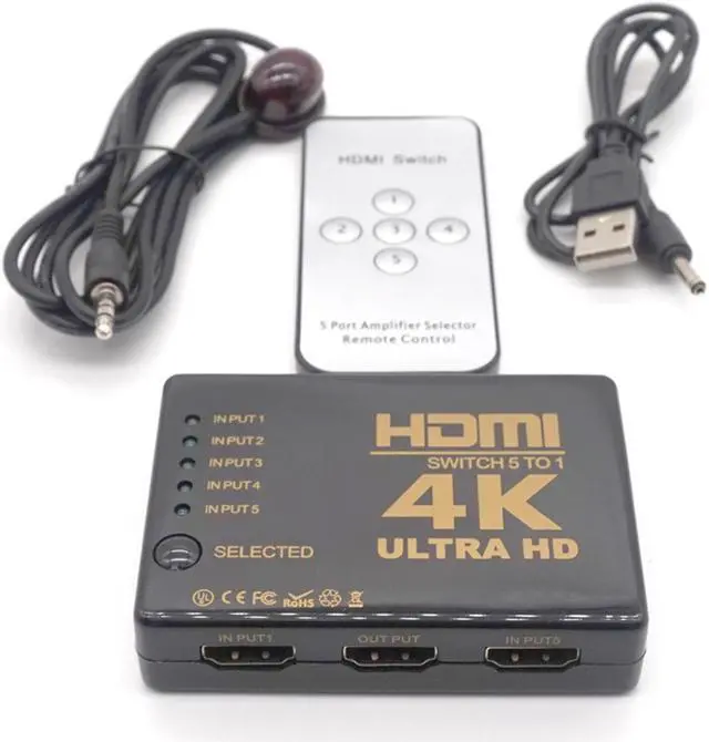 Alt view image 7 of 7 - Weastlinks Ultra HD 4K HDMI Splitter 1X4 Port 3D UHD 1080p 4K*2K Video HDMI Switch Switcher HDMI 1 Input 5 Output HUB Repeater Amplifier