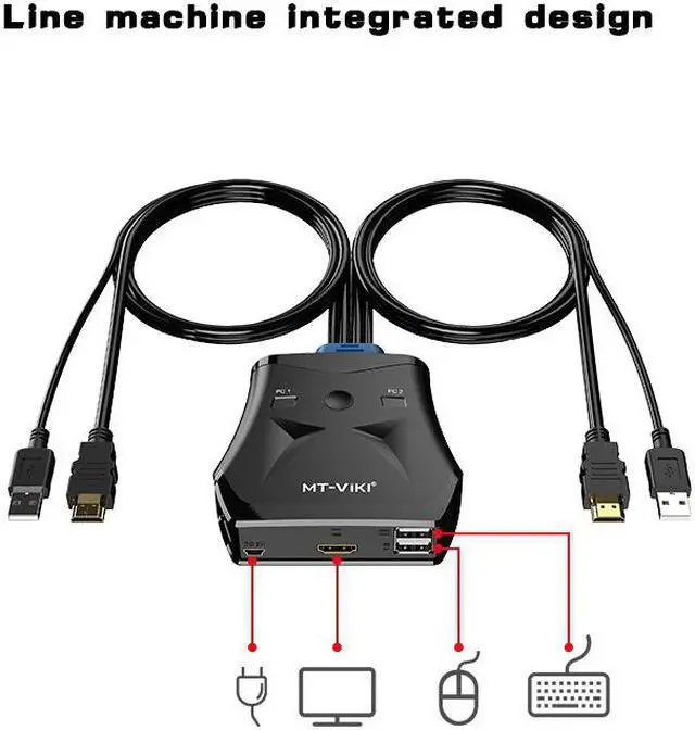 Alt view image 2 of 7 - Weastlinks 2 Port HDMI USB KVM Switch Manual Push Button with Wired Remote Control Key and Original Cable MT-201HL