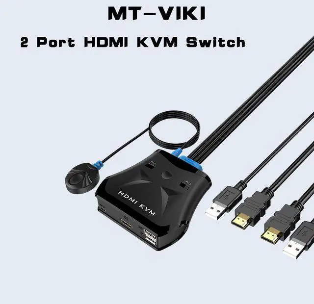 Alt view image 4 of 7 - Weastlinks 2 Port HDMI USB KVM Switch Manual Push Button with Wired Remote Control Key and Original Cable MT-201HL