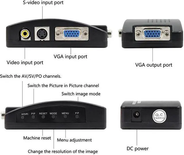 Alt view image 2 of 7 - Weastlinks AV to VGA Adapter RCA VGA Converter PC Laptop Video TV RCA Composite S-Video AV In To PC VGA LCD Out Converter Switch Box Black