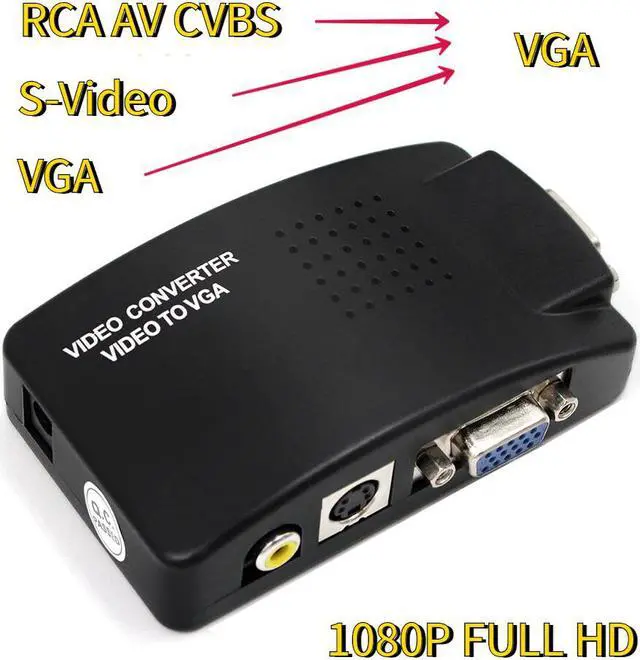 Main image of Weastlinks AV to VGA Adapter RCA VGA Converter PC Laptop Video TV RCA Composite S-Video AV In To PC VGA LCD Out Converter Switch Box Black