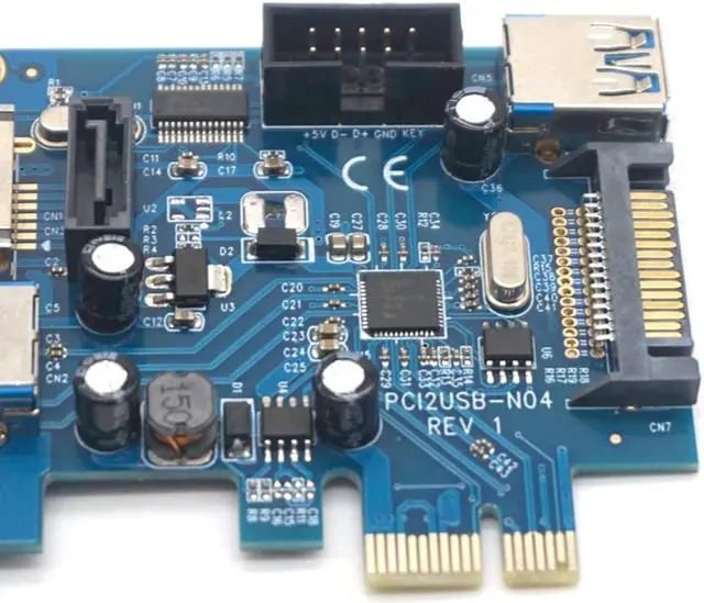 Alt view image 5 of 7 - Weastlinks PCI express to 2 ports USB3.0 + Power eSATA Converter Card with 9pin USB + 15pin SATA Power Socket