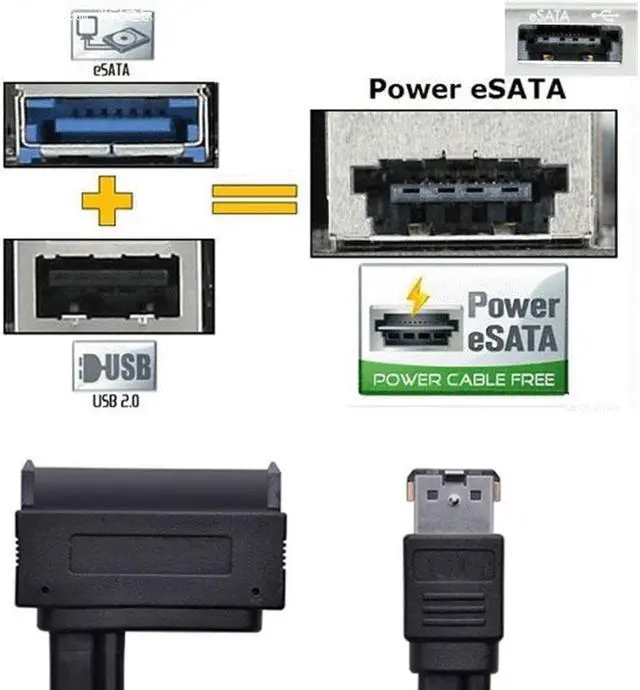 Alt view image 4 of 5 - Weastlinks Dual Power eSATA USB 12V 5V Combo to 22Pin SATA USB Hard Disk Cable 22Pin SATA is (7pin+15Pin) Power Over eSATA connector