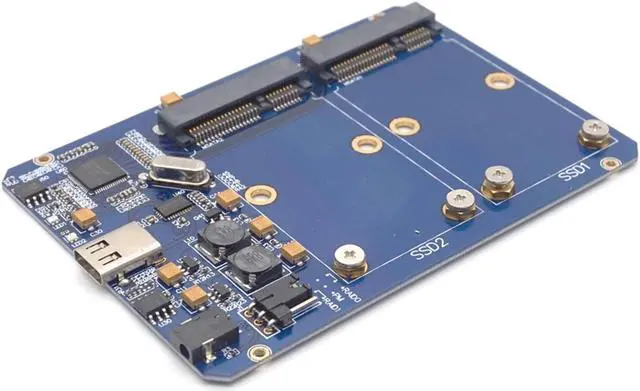Alt view image 2 of 7 - Weastlinks SSD Enclosure USB-C USB3.1 Type-C to Dual 2 Port MSATA SSD Raid Hard Disk Box Shell