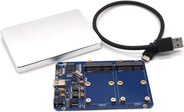 Alt view image 6 of 7 - Weastlinks SSD Enclosure USB-C USB3.1 Type-C to Dual 2 Port MSATA SSD Raid Hard Disk Box Shell