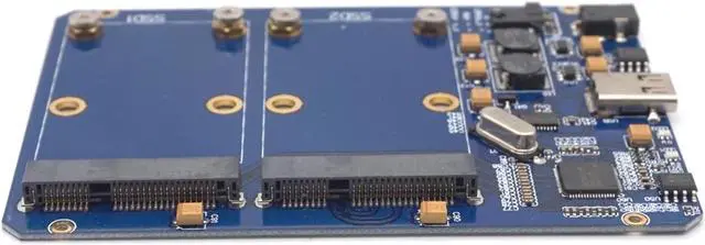 Alt view image 4 of 7 - Weastlinks SSD Enclosure USB-C USB3.1 Type-C to Dual 2 Port MSATA SSD Raid Hard Disk Box Shell