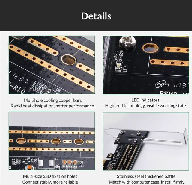 Alt view image 5 of 7 - Weastlinks PCI-E PCI Express 3.0 Gen3 X4 to M.2 M KEY SSD M2 Key Interface Card For PCI Express 3.0 x4 2230 2242 2260 2280 Size