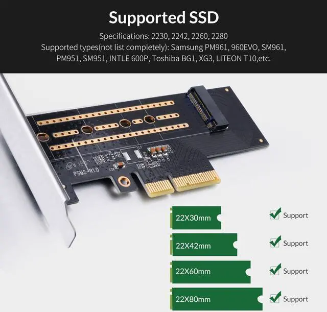 Alt view image 4 of 7 - Weastlinks PCI-E PCI Express 3.0 Gen3 X4 to M.2 M KEY SSD M2 Key Interface Card For PCI Express 3.0 x4 2230 2242 2260 2280 Size