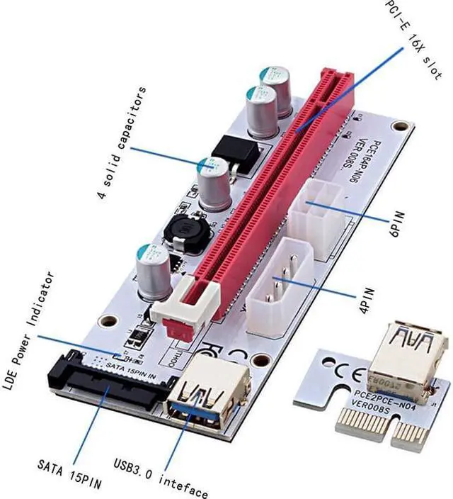 Alt view image 2 of 7 - Weastlinks 6PCS 008S 3 In 1 PCIe PCI-E PCI Express Riser Card 1x To 16x USB 3.0 Data Cable For Bitcoin Mining BTC Graphics Card