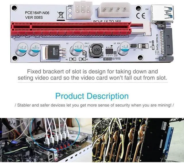 Alt view image 7 of 7 - Weastlinks 6PCS 008S 3 In 1 PCIe PCI-E PCI Express Riser Card 1x To 16x USB 3.0 Data Cable For Bitcoin Mining BTC Graphics Card