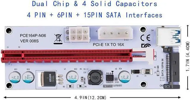 Alt view image 3 of 7 - Weastlinks 6PCS 008S 3 In 1 PCIe PCI-E PCI Express Riser Card 1x To 16x USB 3.0 Data Cable For Bitcoin Mining BTC Graphics Card