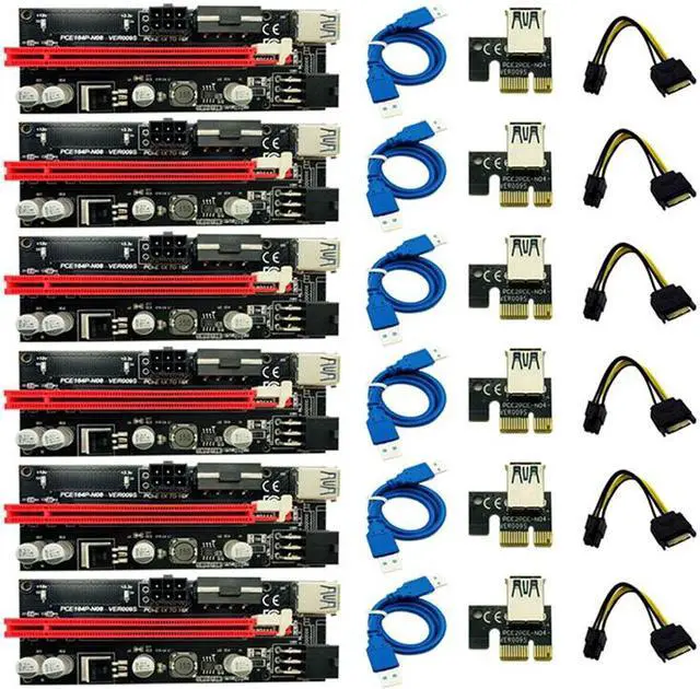 Main image of Weastlinks 6Pcs Ver009S Usb 3.0 Pci-E Riser Ver 009S Express 1X 4X 8X 16X Extender Riser Adapter Card Sata 15Pin to 6 Pin Power Cable