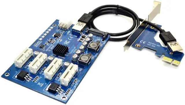 Alt view image 2 of 6 - Weastlinks PCI-E express 1x to 4 Riser Card Mini ITX to external 4 PCI-E slot adapter PCIe Port Multiplier PCIE Express Card For Mining