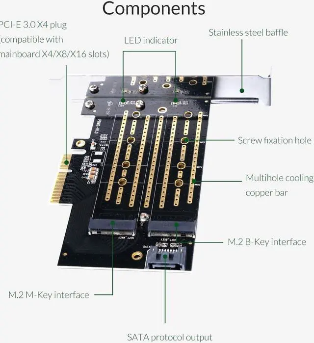 Alt view image 7 of 7 - Weastlinks PCI-E Express M.2 M B key Interface SSD M.2 NVME to PCI-E 3.0 X4 Gen3 Convert Card Support 2230-2280 Size Super Speed Card