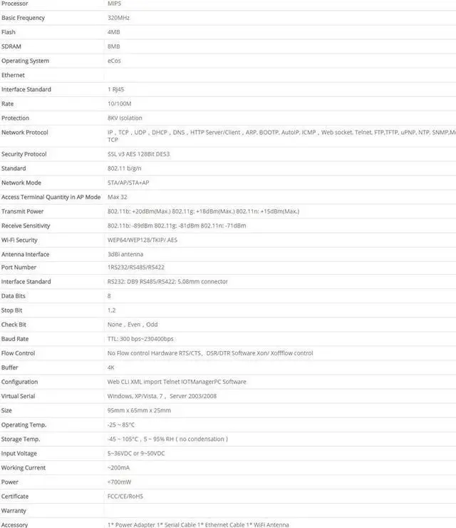 Alt view image 6 of 8 - Weastlinks Industrial Modbus Serial RS232 RS485 RS422 to WiFi Ethernet Converter Device TCP IP Telnet Modbus 4M Flash