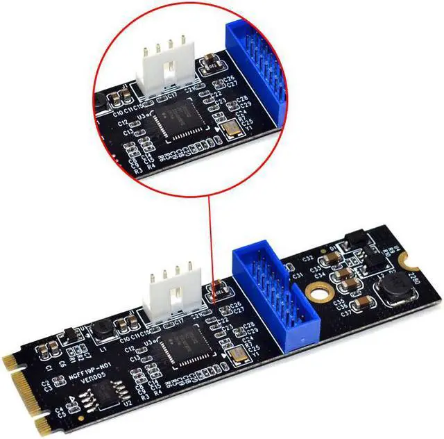 Alt view image 4 of 6 - Weastlinks M.2 NGFF NVME to USB 3.0 19Pin Header Convert Card NGFF to 2 Port USB3.0 Expansion Card Transfer Adapter IDE 4PIN Power Supply