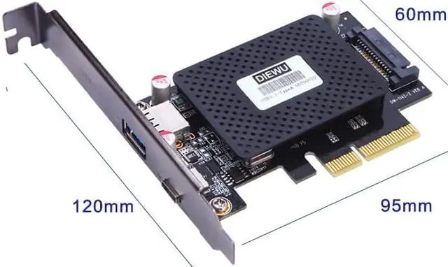 Alt view image 5 of 5 - Weastlinks 10Gb/s PCI-e to usb3.1 Type-C + Type-A expansion card network adapters card For desktop PC computer ASM1142 Chip Protection Case