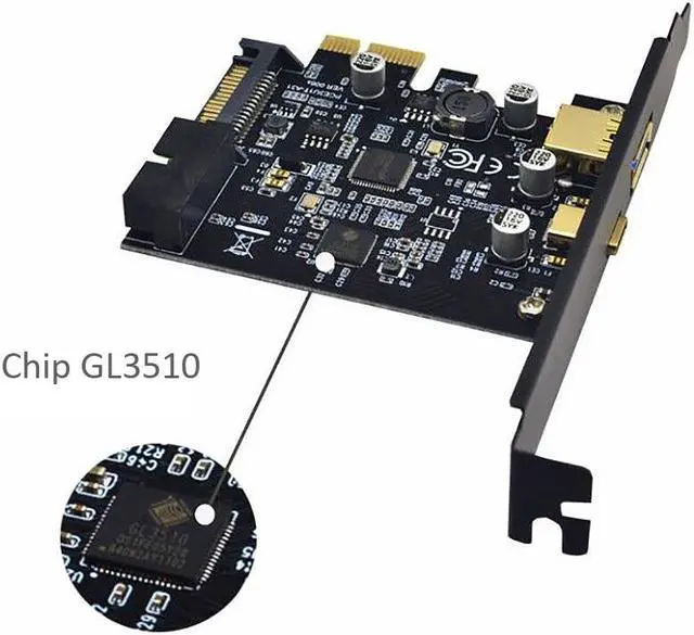 Alt view image 5 of 6 - Weastlinks PCI-E to USB3.0 Type-C Adapter Card Type-C 19PIN Expansion card ASMeida 1042A