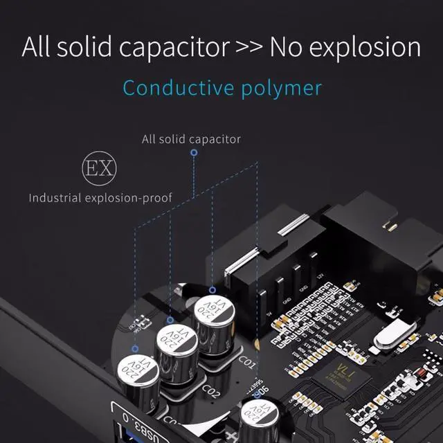 Alt view image 5 of 7 - Weastlinks 2 Port USB3.0 PCI-E Expansion Card Adapter PCI-E to 2 Port USB 3.0 HUB Controller Adapter Card with 19 Pin Power Supply PCI-E Extender Card