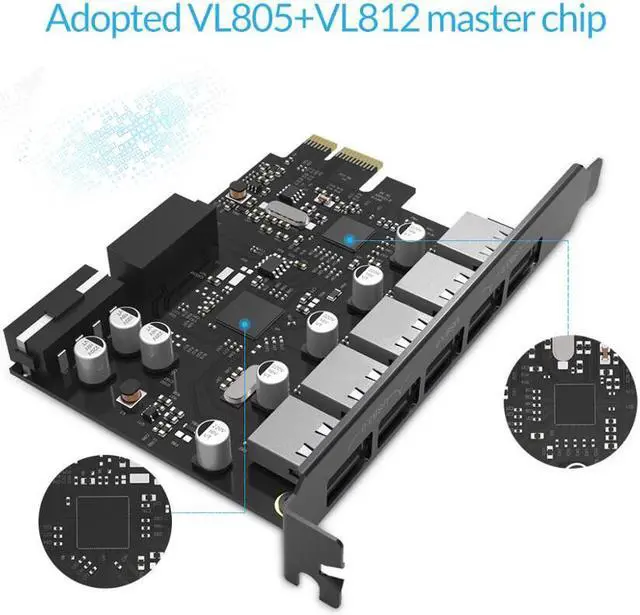 Alt view image 2 of 7 - Weastlinks USB 3.0 PCI-E Expansion Card 5 Ports Hub Adapter External Controller Express Card with 4-pin Power Connector Cord