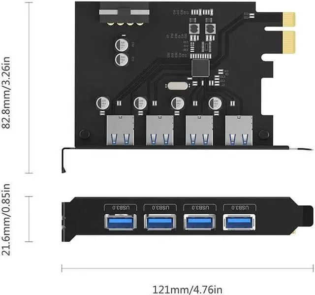 Alt view image 6 of 6 - Weastlinks PCIE to 4 Port USB 3.0 PCI-e Adapter PCI Express USB3.0 4 Port HUB 5.0Gbps 19Pin FL1100 chipset Support WIN10 WIN8 MAC OS