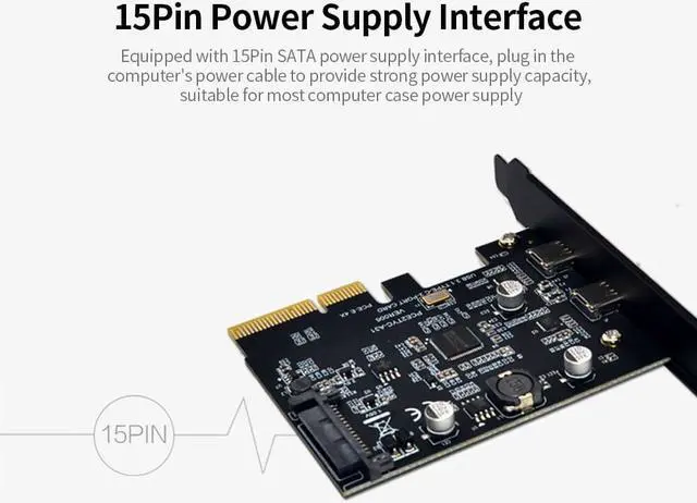 Alt view image 4 of 7 - Weastlinks SuperSpeed USB 3.1 PCI-Express Card with Dual Reversible Type-C Ports 5V 15Pin Connector Gen 2 10 Gbps PCI Express Card 10Gbps