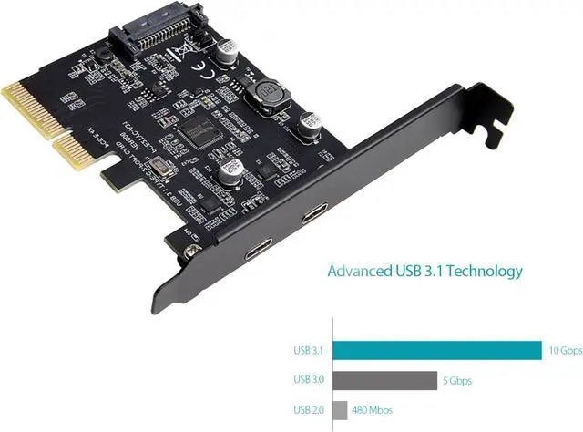 Alt view image 2 of 7 - Weastlinks SuperSpeed USB 3.1 PCI-Express Card with Dual Reversible Type-C Ports 5V 15Pin Connector Gen 2 10 Gbps PCI Express Card 10Gbps