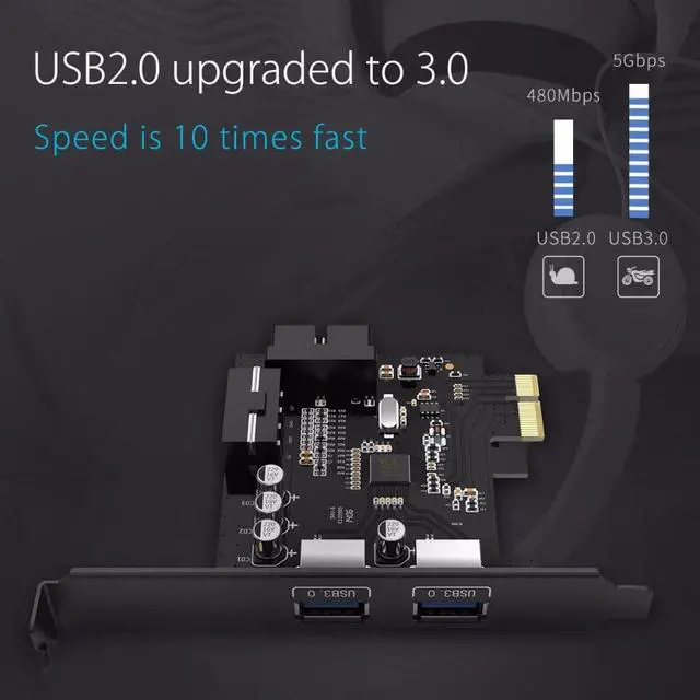 Alt view image 3 of 7 - Weastlinks 2 Port USB3.0 PCI-E Expansion Card Adapter PCI-E to 2 Port USB 3.0 HUB Controller Adapter Card with 19 Pin Power Supply PCI-E Extender Card