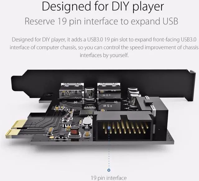 Alt view image 6 of 7 - Weastlinks 2 Port USB3.0 PCI-E Expansion Card Adapter PCI-E to 2 Port USB 3.0 HUB Controller Adapter Card with 19 Pin Power Supply PCI-E Extender Card