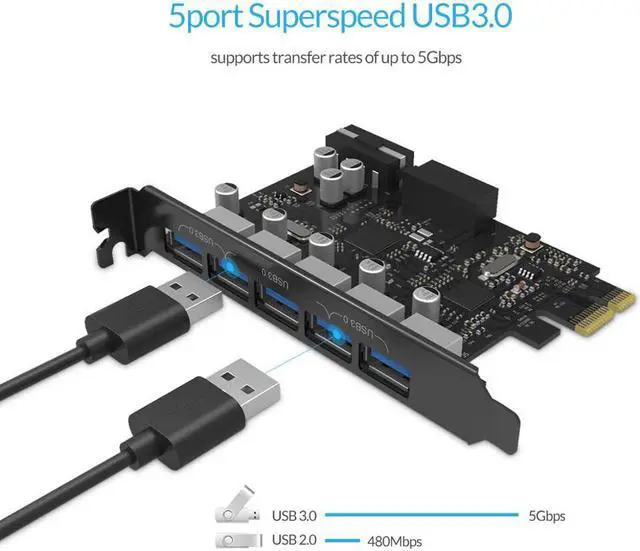 Main image of Weastlinks USB 3.0 PCI-E Expansion Card 5 Ports Hub Adapter External Controller Express Card with 4-pin Power Connector Cord