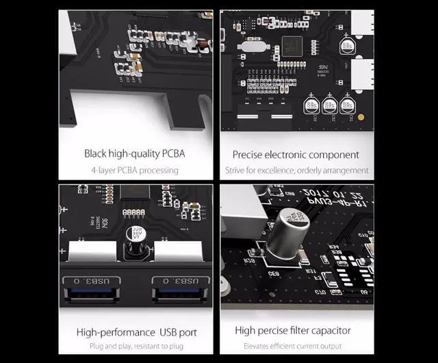 Alt view image 7 of 7 - Weastlinks 2 Port USB3.0 PCI-E Expansion Card Adapter PCI-E to 2 Port USB 3.0 HUB Controller Adapter Card with 19 Pin Power Supply PCI-E Extender Card