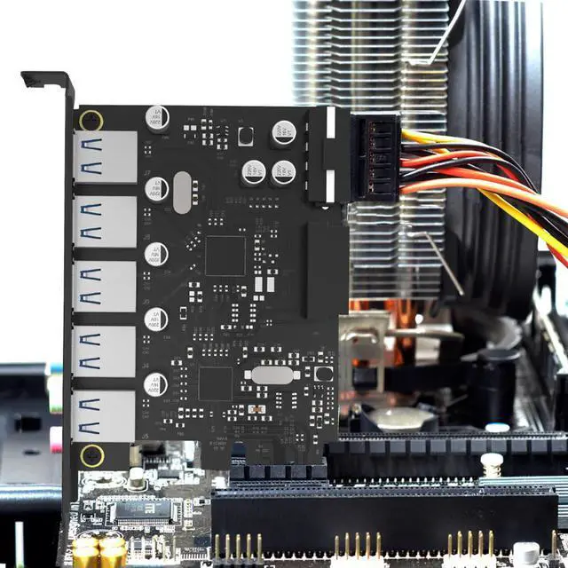 Alt view image 6 of 7 - Weastlinks USB 3.0 PCI-E Expansion Card 5 Ports Hub Adapter External Controller Express Card with 4-pin Power Connector Cord