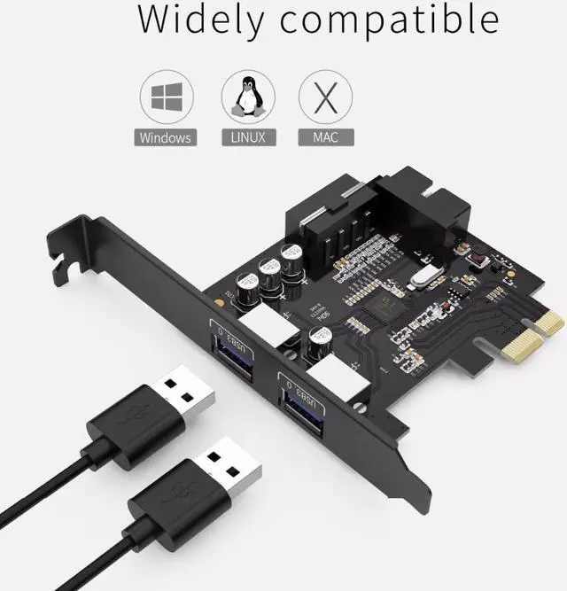 Main image of Weastlinks 2 Port USB3.0 PCI-E Expansion Card Adapter PCI-E to 2 Port USB 3.0 HUB Controller Adapter Card with 19 Pin Power Supply PCI-E Extender Card
