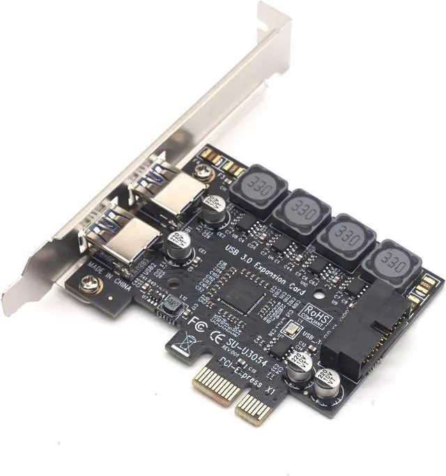 Alt view image 4 of 7 - Weastlinks 2 Port USB 3.0 PCI-E Express card PCIE to USB3.0 hub 19pin Front-facing Expansion Card 5Gbps Super High Speed Adapter