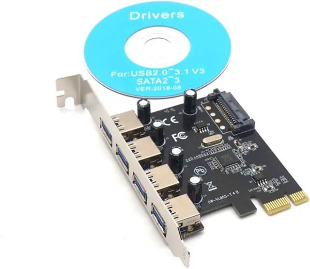 Alt view image 7 of 7 - Weastlinks PCI-E to 4 Ports USB3.0 Expansion Card PCI Express to USB3.0 Adapter Card with SATA Power Interface for Desktop PC