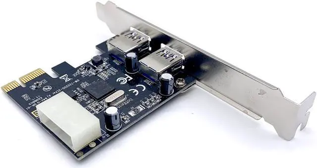 Alt view image 4 of 7 - Weastlinks PCIE to 2 Port USB 3.0 PCI Express 4-pin IDE Connector Adapter USB3.0 Add On Card With Low Profile